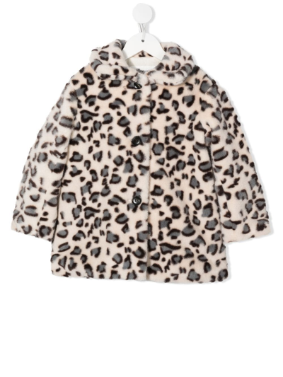 Bonpoint Kids Neutral Leopard Print Faux Fur Coat In Imp Ficelle