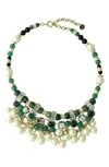 Olivia Welles Gold Plated Dina Crystal & Faux Pearl Collar Necklace In Gold / Green / Cream
