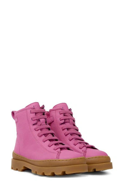 Camper Kids' Brutus Leather Lace-up Boots In Pink