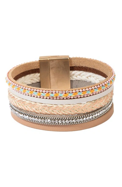 Saachi Braided Leather Bracelet In Taupe