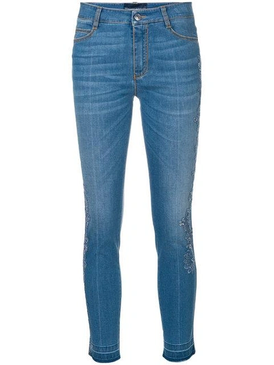 Ermanno Scervino Cropped Lace Appliqué Jeans In Blue