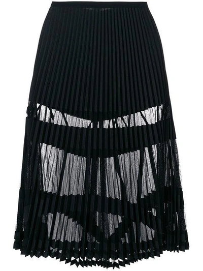 Versace Sheer Panelled Pleated Skirt In Black