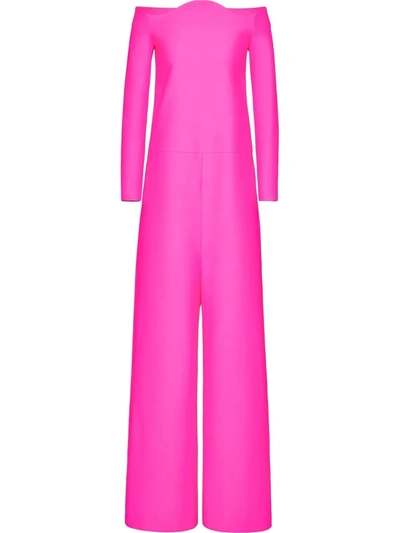 Valentino Off-the-shoulder Wool And Silk-blend Crepe Jumpsuit In Pink