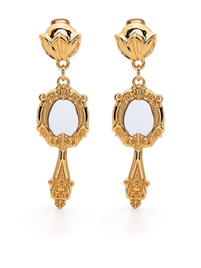 Moschino Mirror Clip-on Pendant Earrings In Gold