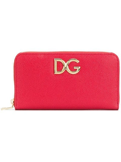 Dolce & Gabbana Logo Zip-around Wallet In Red