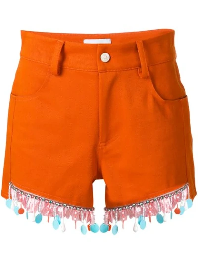 Au Jour Le Jour Beaded Trim Shorts In Orange