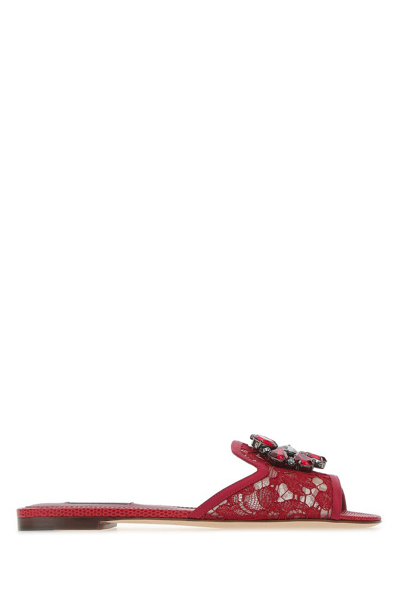 Dolce & Gabbana Bianca Crystal-embellished Lace Sandals In Dark Red