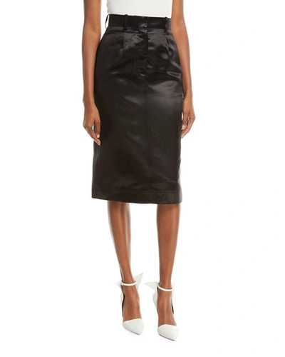 Calvin Klein A-line Mid-calf Satin Skirt In Black