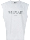 Balmain Printed Mélange Cotton-jersey Tank Top - Gray