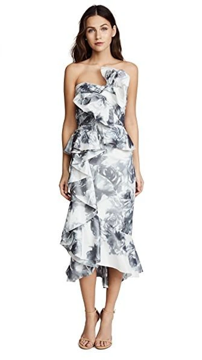 Marchesa Taffeta Cocktail Dress In Black/white