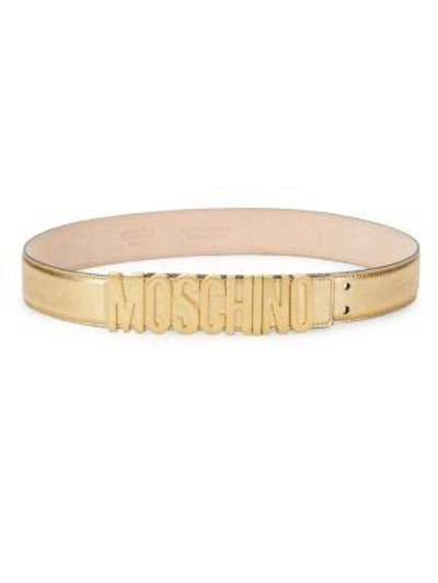 Moschino Logo Leather Belt In Gold