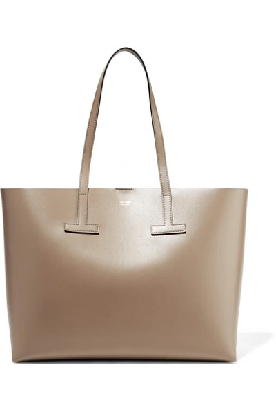 Tom Ford T Medium Textured-leather Tote In Beige