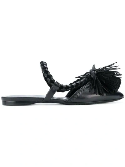 Carven Weave Strap Fringed Front Ballerinas In Black