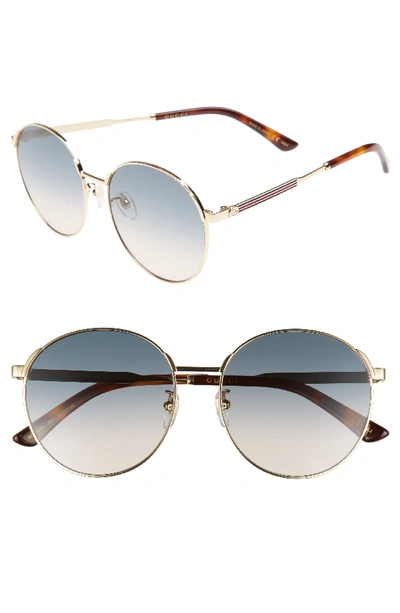 Gucci 58mm Gradient Round Sunglasses In Gold/ Blue