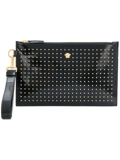 Versace Micro Studded Medusa Clutch In Black