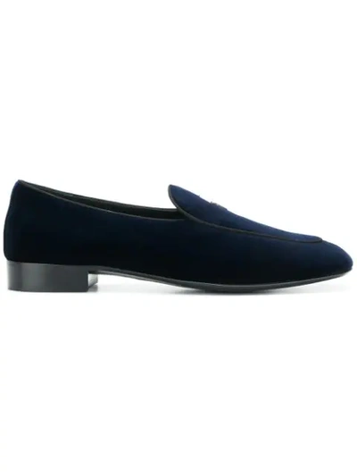 Giuseppe Zanotti Midnight Blue Velvet Loafers In Navy