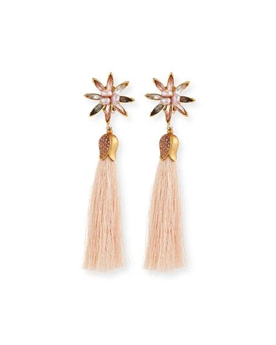 Sequin Floral Crystal Tassel Earrings In Pink