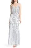 Adrianna Papell Floral Beaded Blouson Gown In Serenity Blue