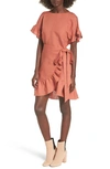 Astr Ruffle Linen Blend Wrap Dress In Coral Cedar