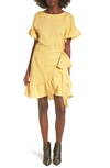 Astr Ruffle Linen Blend Wrap Dress In Yellow Mineral