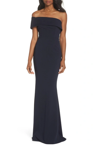 Katie May Titan One-shoulder Cutout Crepe Gown In Navy