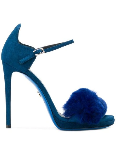 Loriblu Fur Trim Stiletto Sandals In Blue