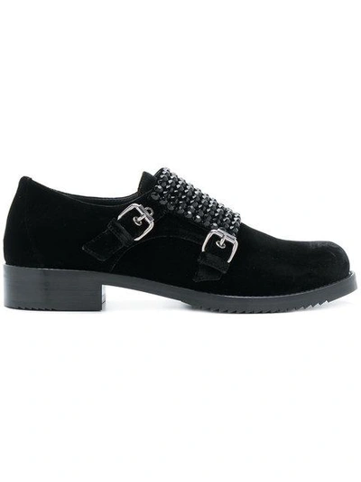 Loriblu Crystal-embellished Double Monk-strap Shoes In Black