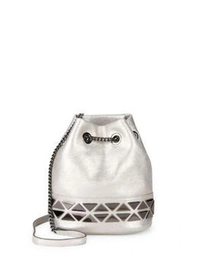 Vince Camuto Triangle Chain Bucket Bag In Silver