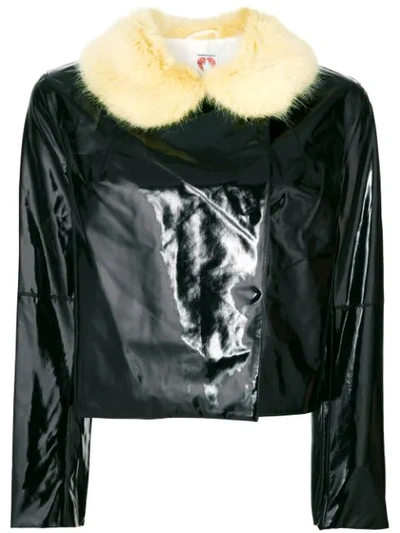 Shrimps Faux Leather Jacket With Faux Fur Collar In Black
