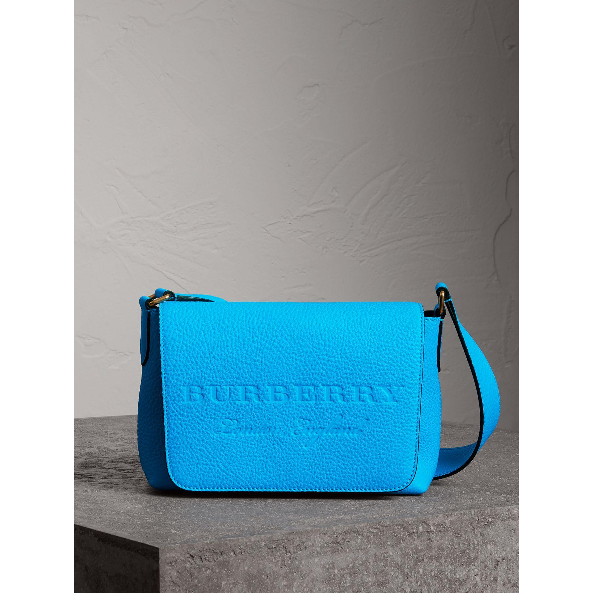 Burberry Small Embossed Neon Leather Messenger Bag In Neon Blue ModeSens