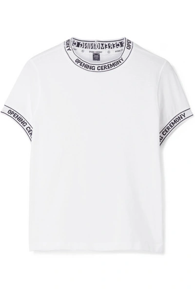 Opening Ceremony Torch Ribbed Knit-trimmed Cotton-jersey T-shirt In White