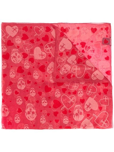 Alexander Mcqueen Skull And Heart Print Scarf