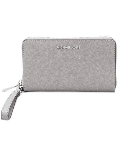 Michael Michael Kors Women's Wallet Genuine Leather Coin Case Holder Purse Card Bifold Jet Set Travel Lg Coin Phone Case In Grey