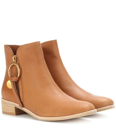 See By Chloé Louise Flat Leather Ankle Boots In Brown