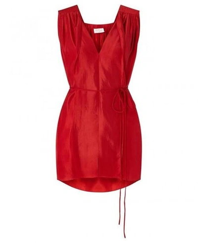 Aya Silk Ruby Short Habotai Dress In Red