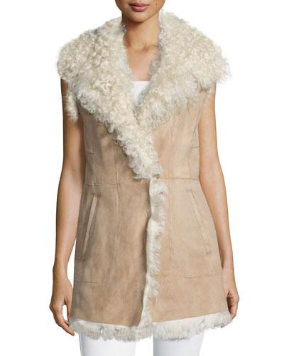 Diane Von Furstenberg Sleeveless Lamb Shearling Fur Vest In Tan W Cream Fur  | ModeSens