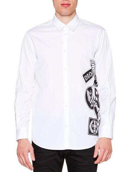 Dsquared2 Side Logo-graphic Long-sleeve Shirt, White | ModeSens