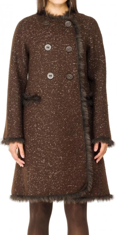 Leon Max Tweed Coat With Faux Fur Trim