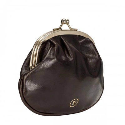 Maxwell Scott Bags Dark Brown Leather Ball Clasp Coin Purse For Women
