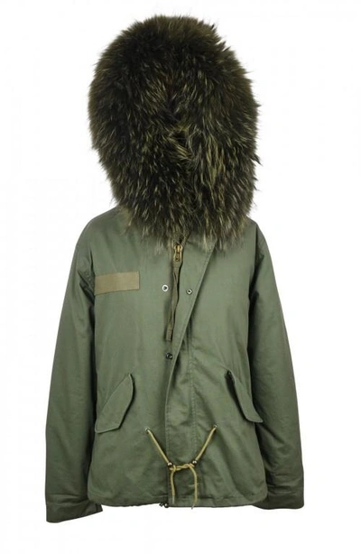 Popski London Parka Jacket With Army Green Raccoon Fur Collar