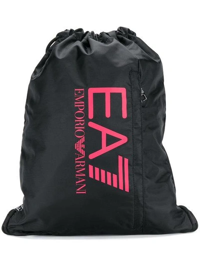 Ea7 Logo Print Drawstring Backpack In Black
