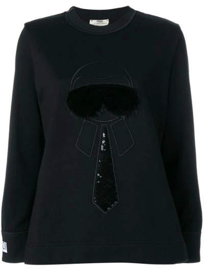 Fendi Black Karlito Fur Sweatshirt