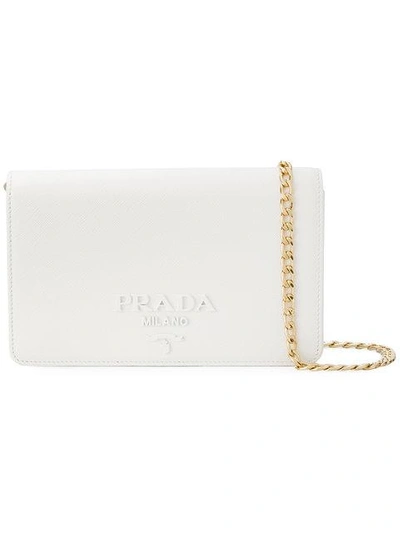 Prada White Leather Monogram Clutch