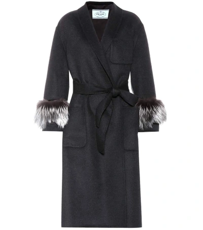 Prada Fur-trimmed Wool And Angora Coat In Black