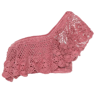 Anna Kosturova Filigree Crocheted Cotton Crop Top In Pink