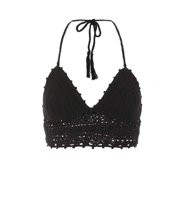 Anna Kosturova Darling Crocheted Cotton Bikini Top In Black