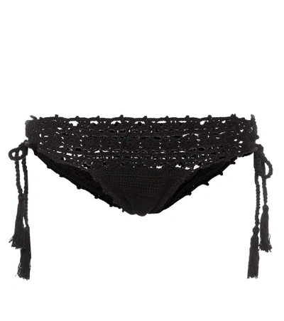 Anna Kosturova Darling Crocheted Cotton Bikini Bottoms In Black