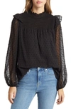 Nikki Lund Yannis Smocked Clip Dot Blouse In Black