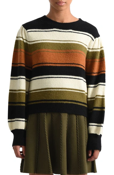 Molly Bracken Stripe Crewneck Sweater In Black