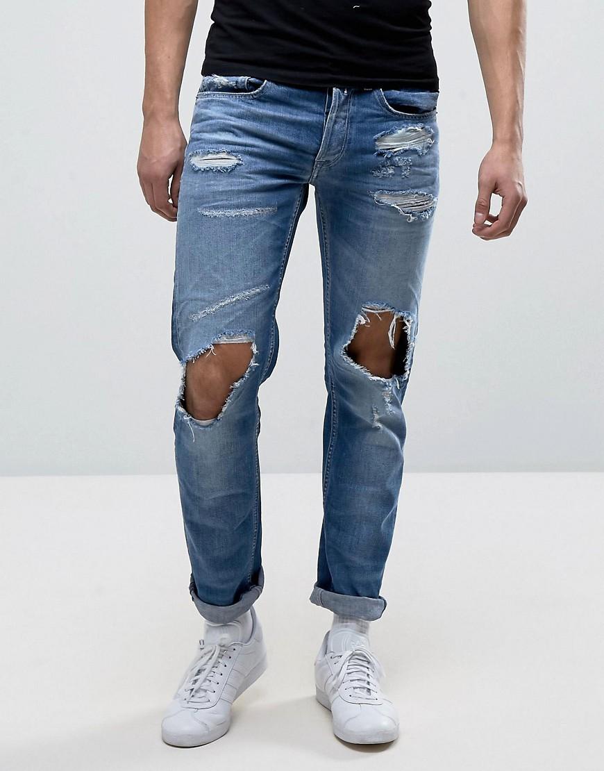 Replay Grover Straight Fit Jeans With Abraisions In Light Wash - Blue ...